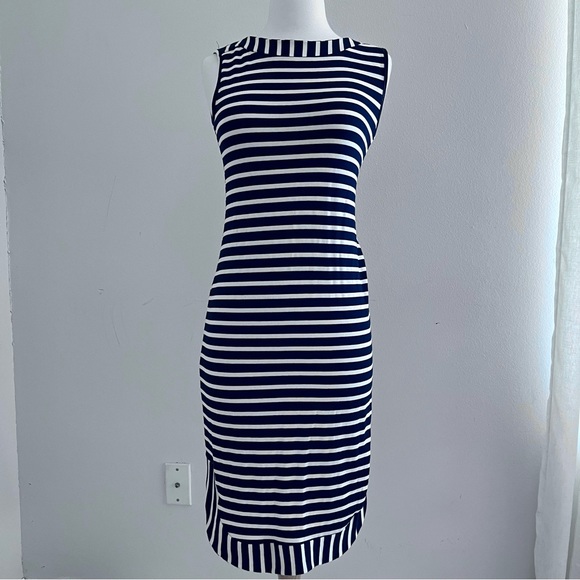 Monteau Navy White stripe tee dress. Size Medium - Picture 4 of 9